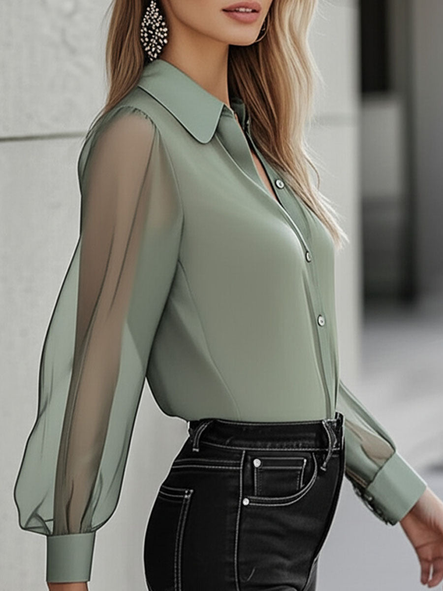 Timeless sheer sleeve shirt back view