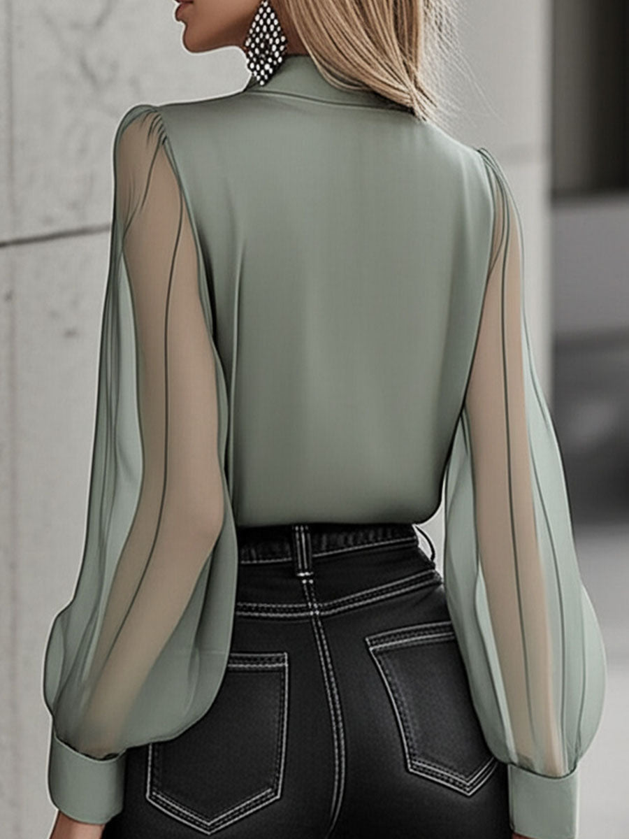 Sheer sleeve button shirt side view