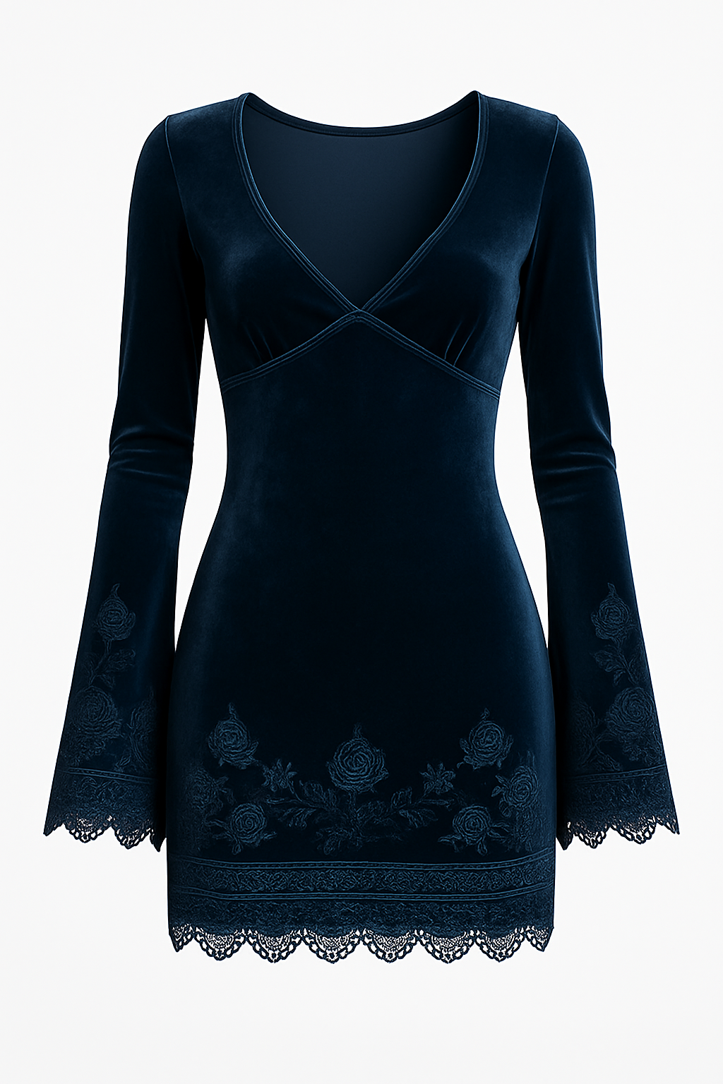 Velvet embroidered dress full length view