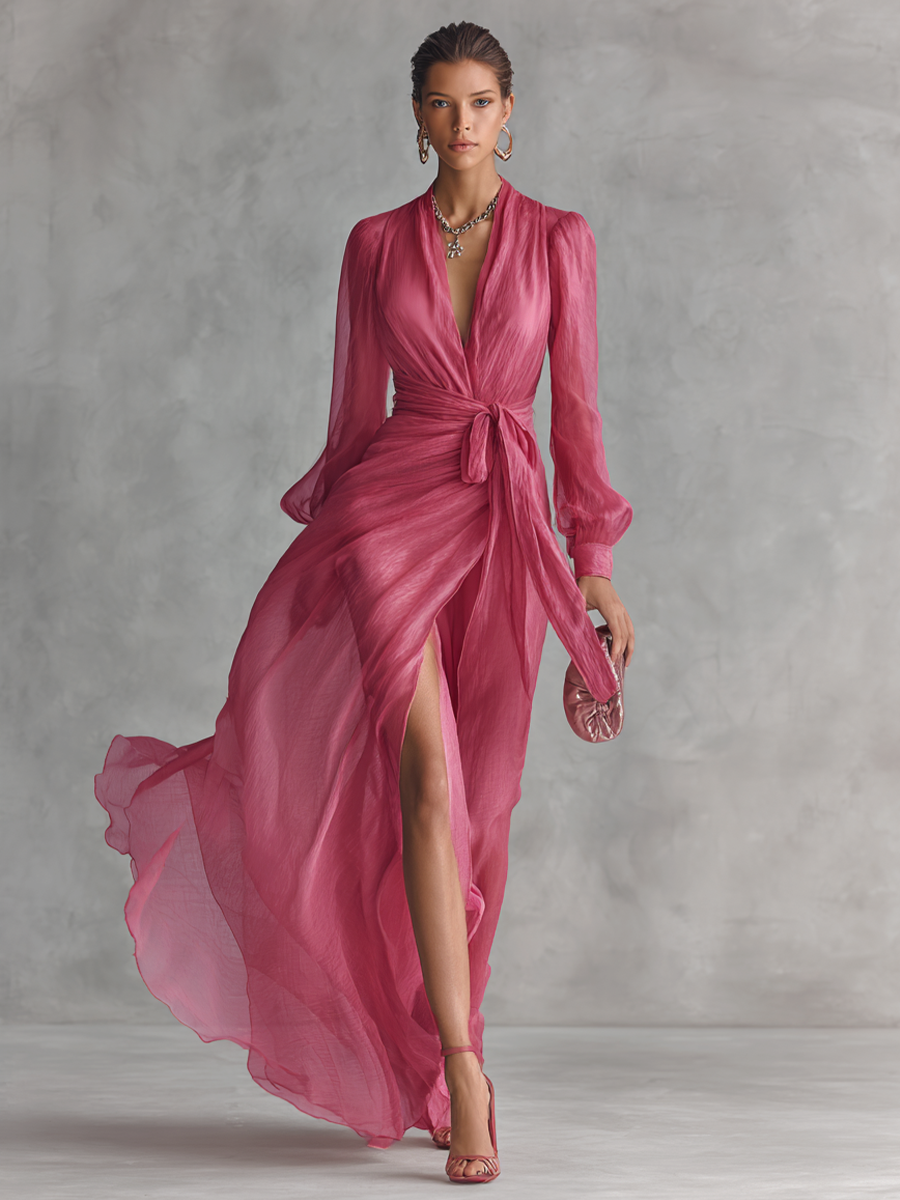 Pink Pearl Chiffon Maxi Dress — alternate view