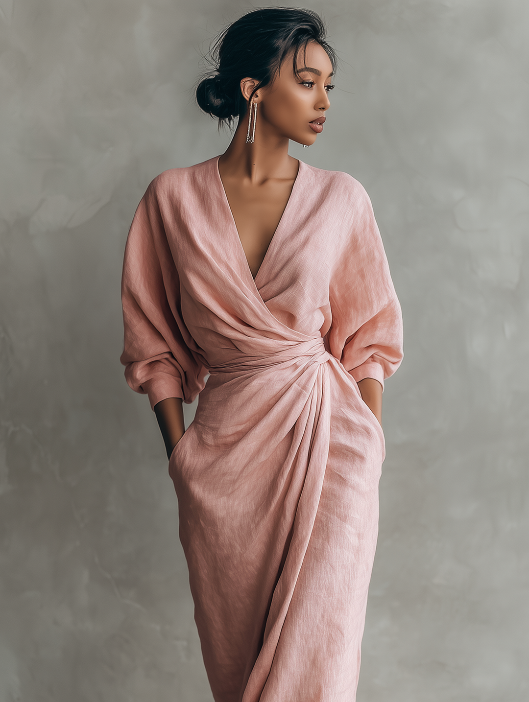 Pink Minimalist Maxi Dress — side view