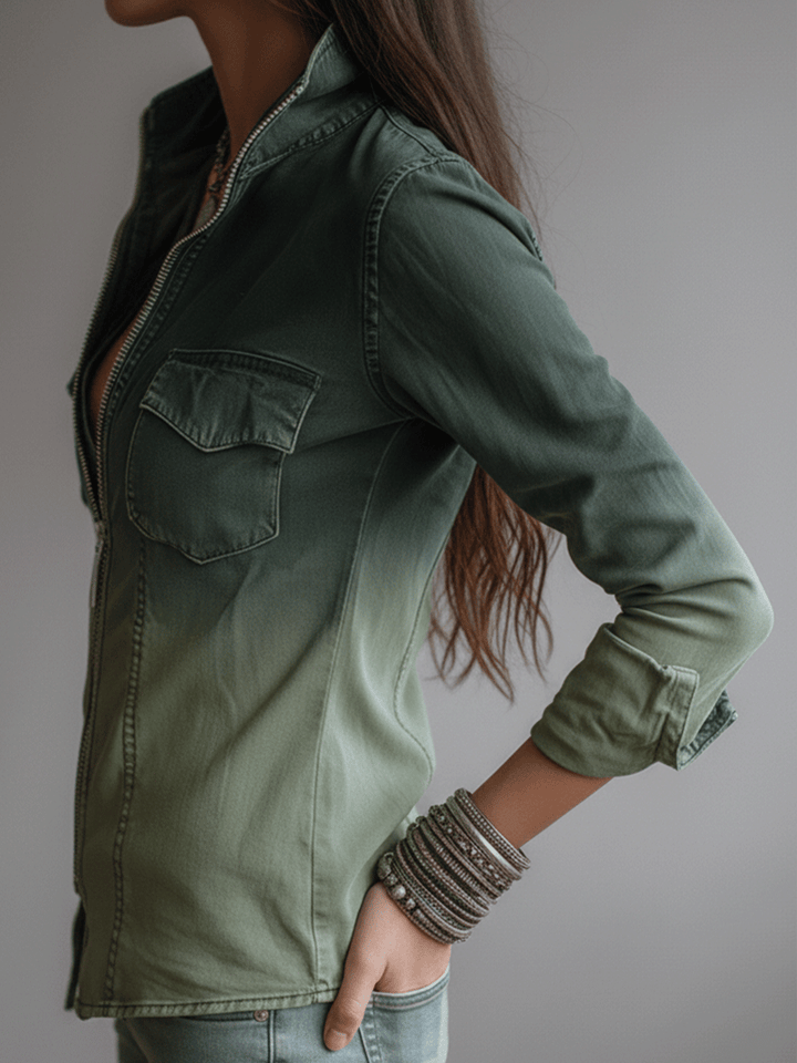 Gradient denim zip blouse back view