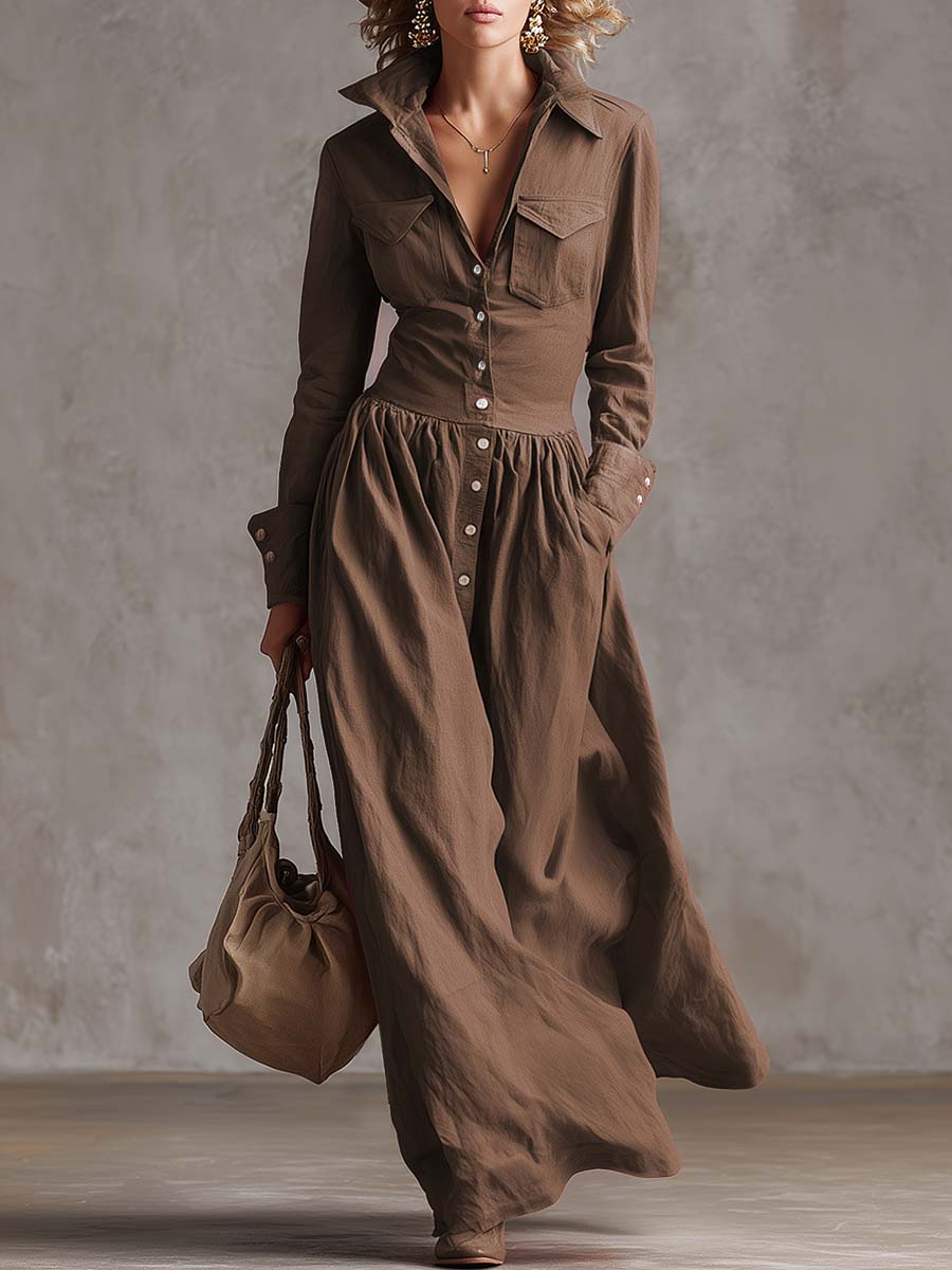 Charlotte shirt dress button detail – lapel and front buttons close-up