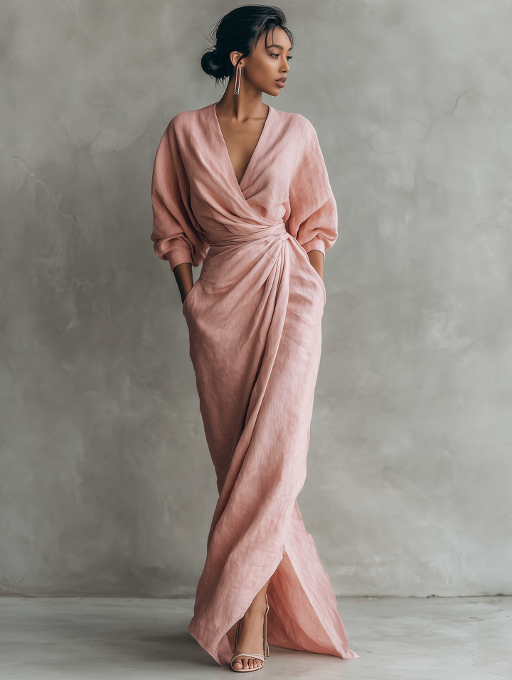 Pink Minimalist Maxi Dress — close-up view
