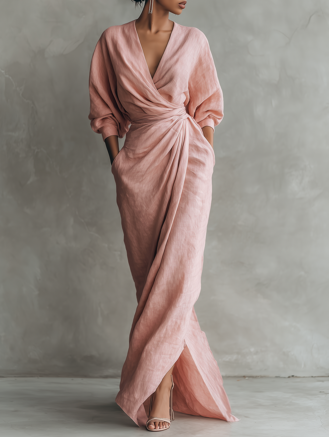 Pink Minimalist Maxi Dress — front view