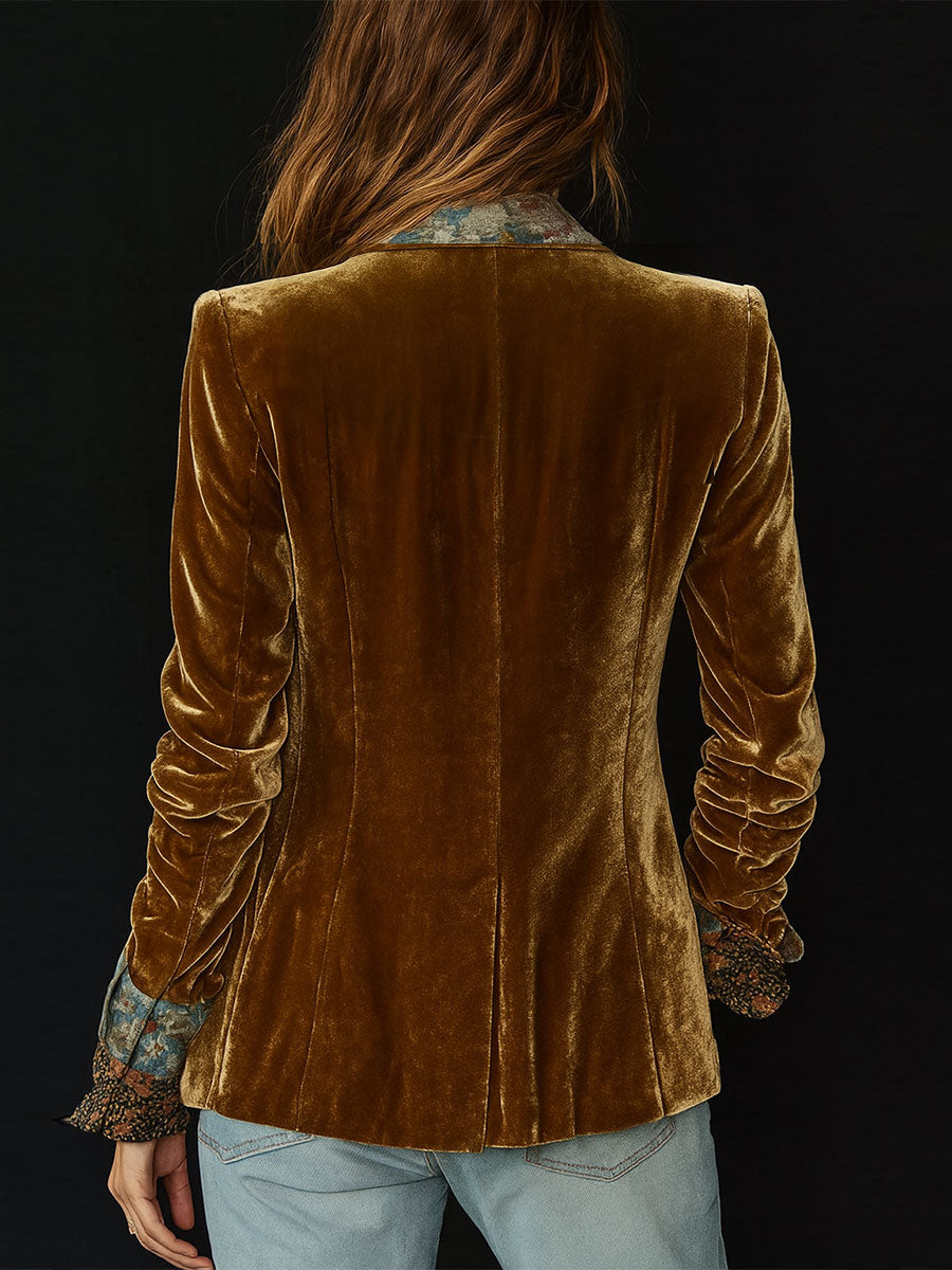 Velvet patchwork blazer side view