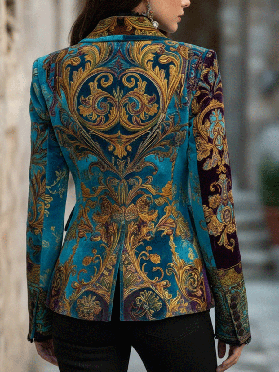 Baroque velvet blazer side view