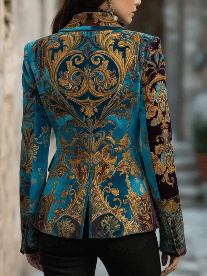 Baroque velvet blazer side view