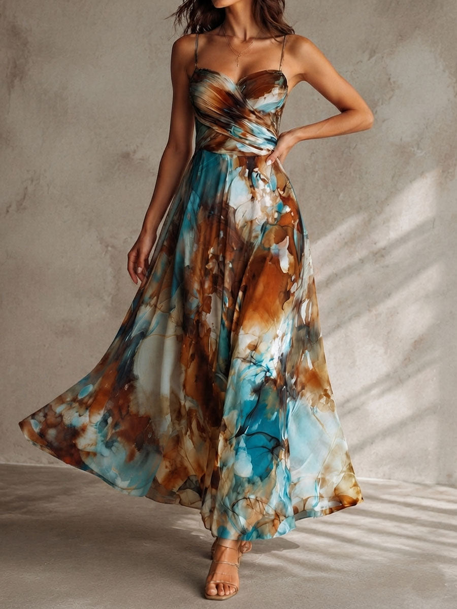 Boho watercolor dress detail view