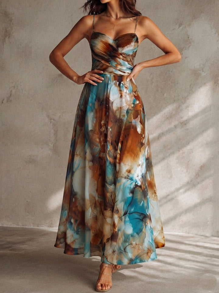 Watercolor chiffon maxi dress full length view