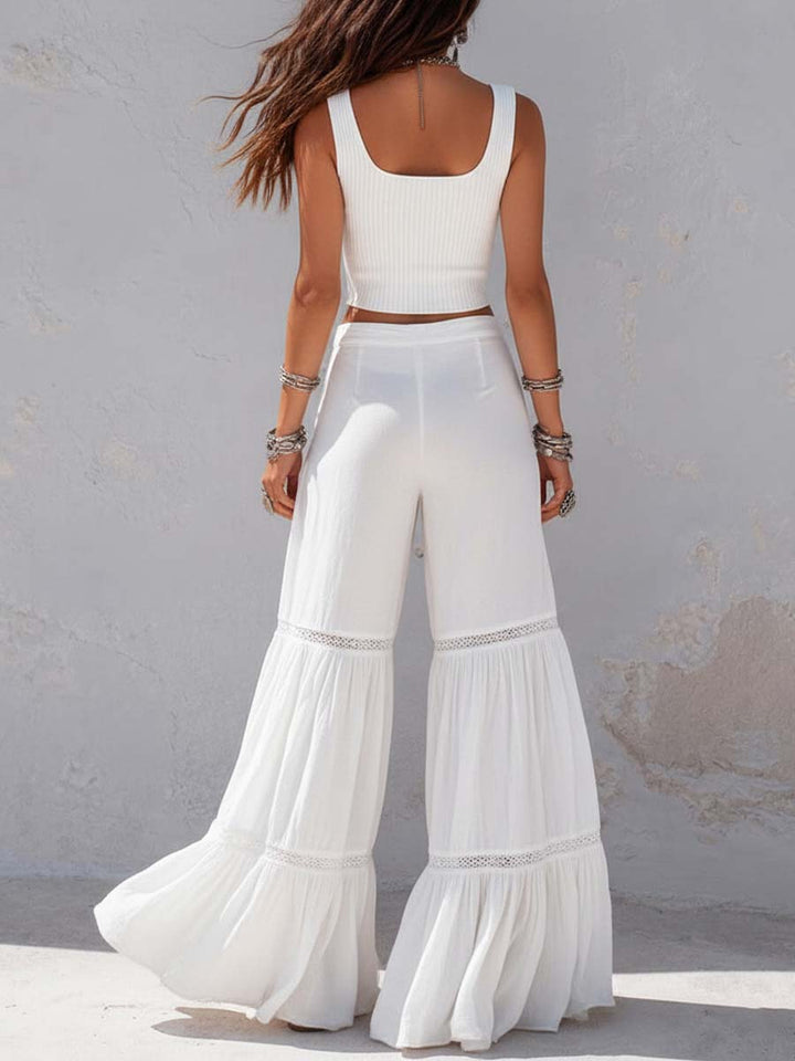 Boho white corset lace pants set styled look