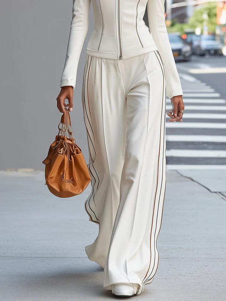 Elegant white zip suit co-ord set women – full length