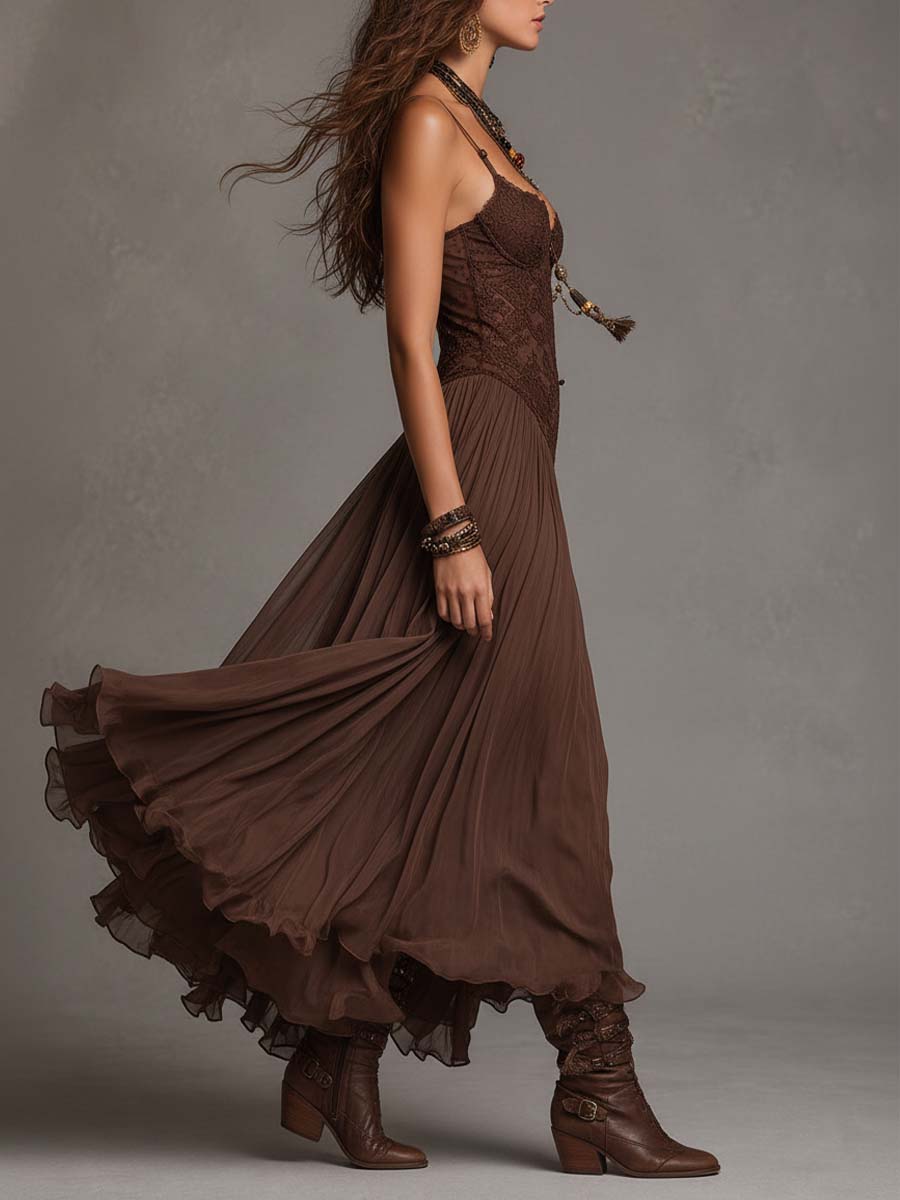 Lace chiffon corset maxi back view