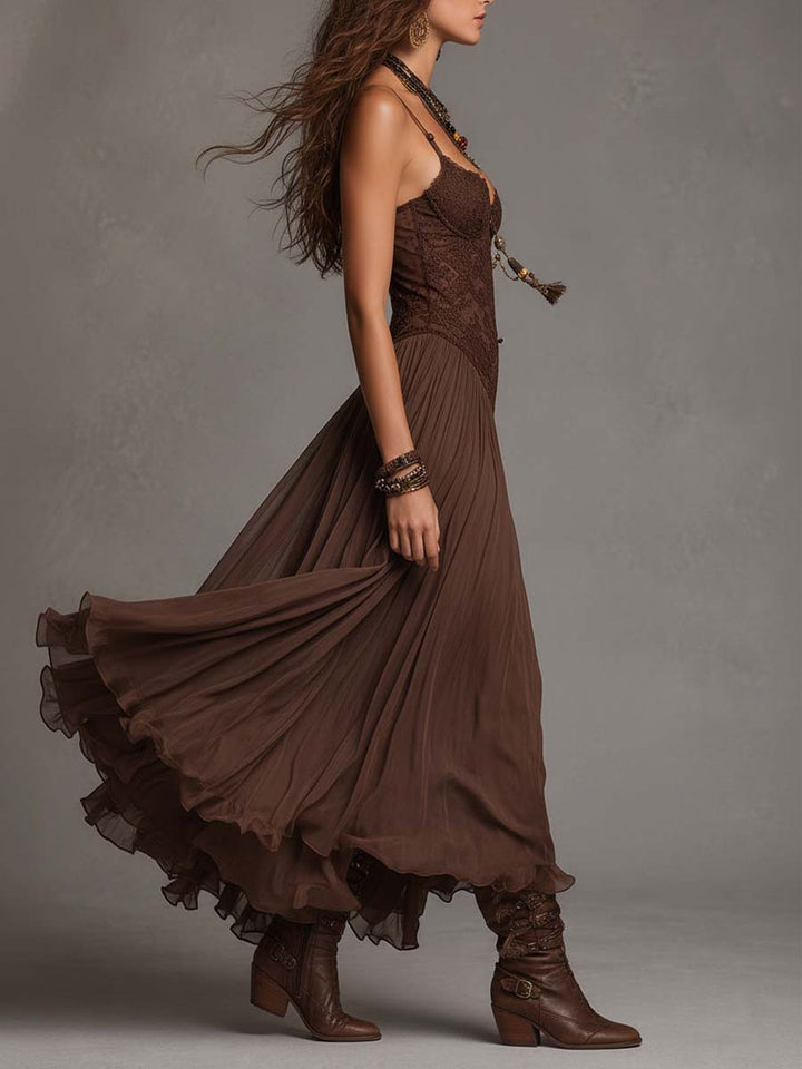 Lace chiffon corset maxi back view
