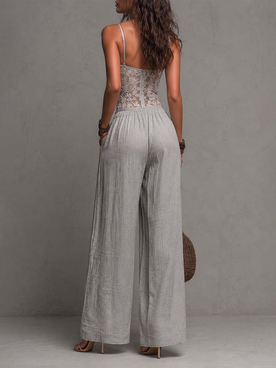 Wide-leg lace jumpsuit side view