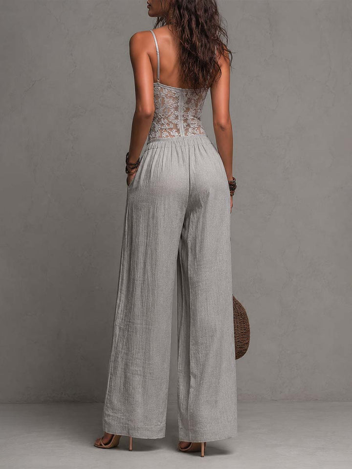 Wide-leg lace jumpsuit side view