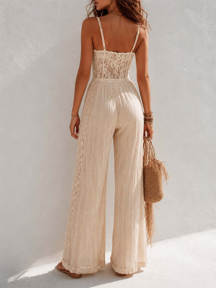 Cream wide-leg jumpsuit side view