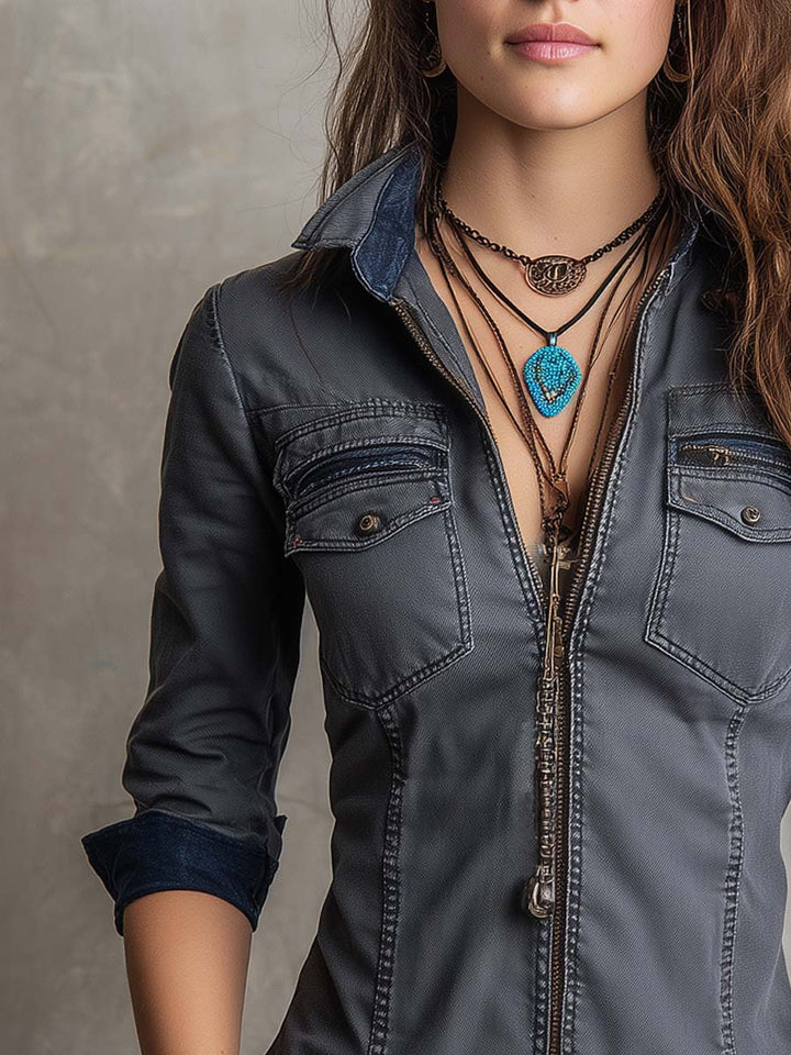 Long sleeve denim shirt back view