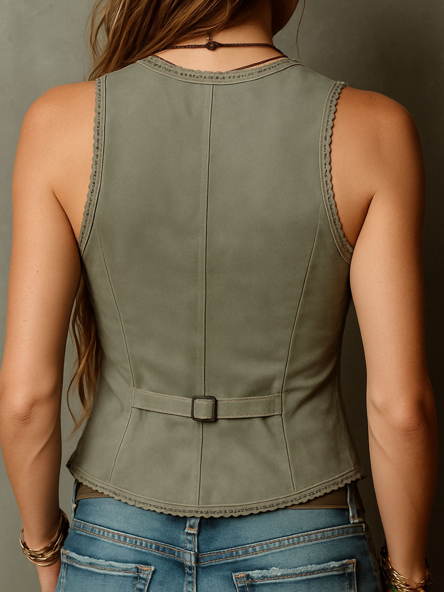 Boho suede embroidered corset vest back view