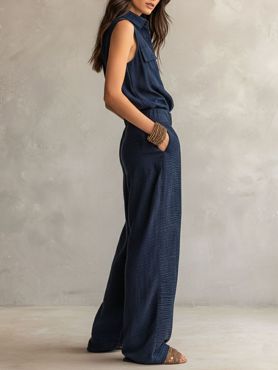 Belted utility jumpsuit detail close-up