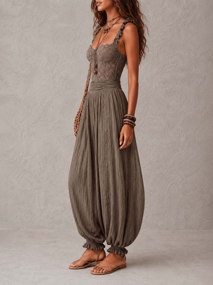 Taupe harem pants set side view