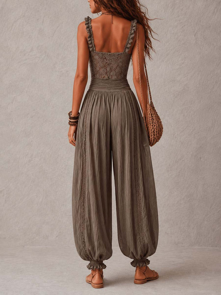 Lace bustier crinkle harem pants back view