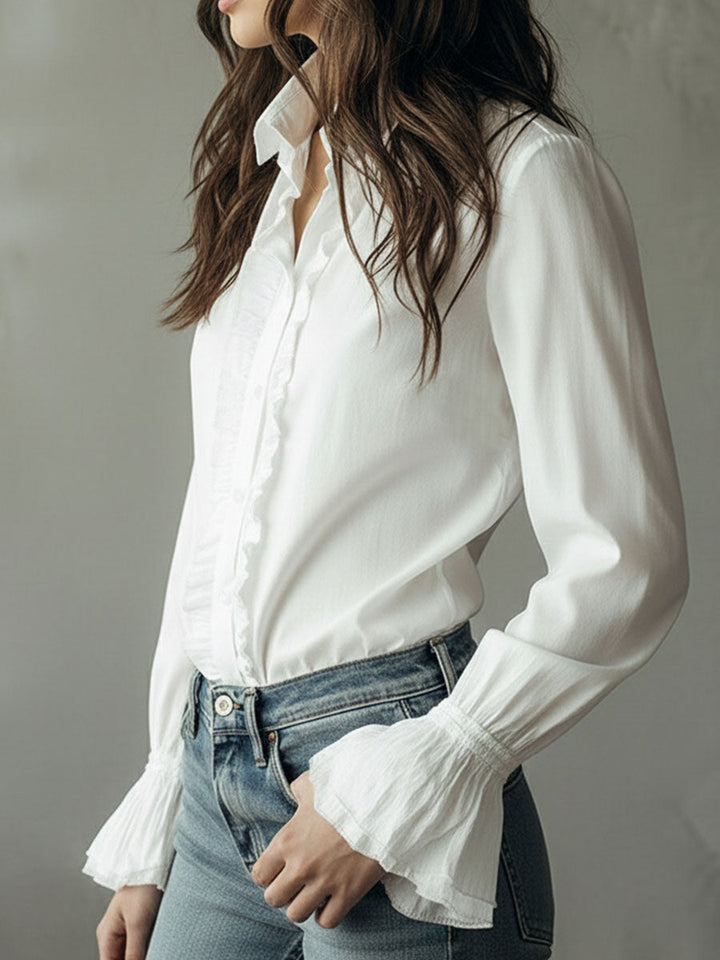 Ruffled long sleeve flared shirt back view