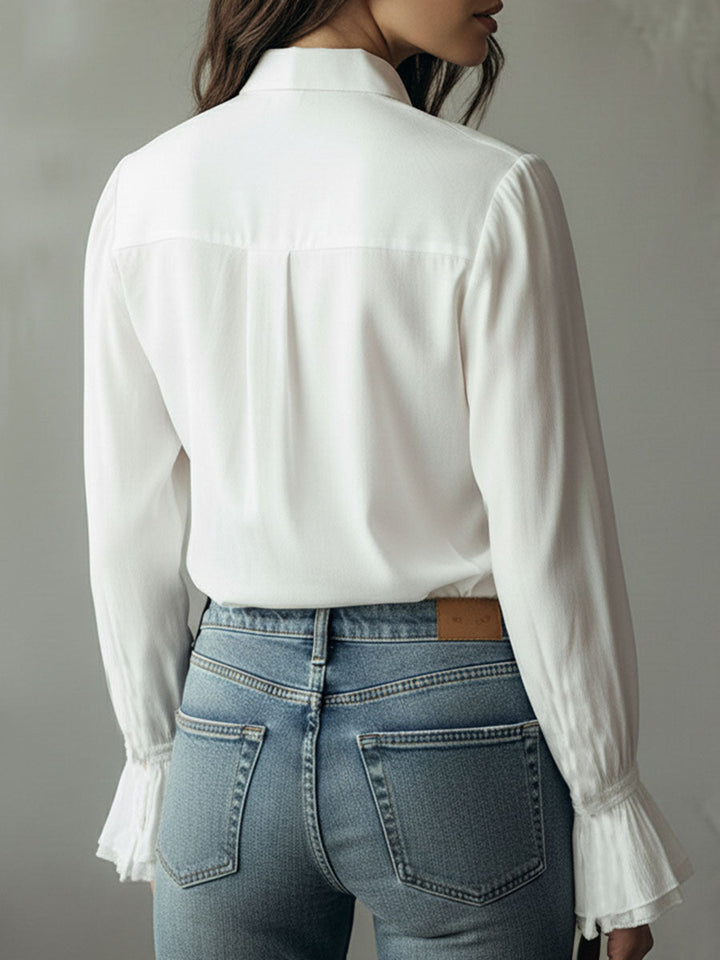 Elegant ruffled shirt full length view