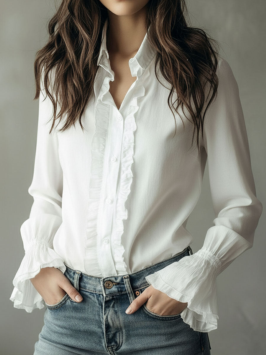 Ruffled flared cuff shirt side view