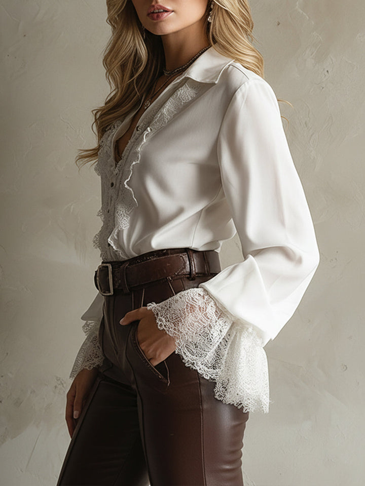 Bell sleeves lace blouse side view