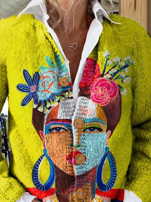 Portrait Art Print Cardigan — alternate view