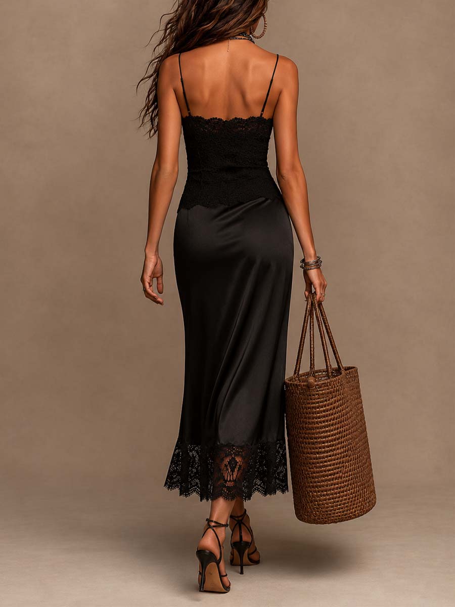 Lace hem midi dress back view