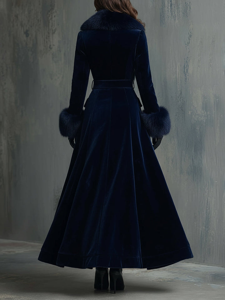 Mid-length velvet coat back view