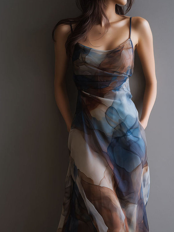 Abstract print slip maxi dress side view
