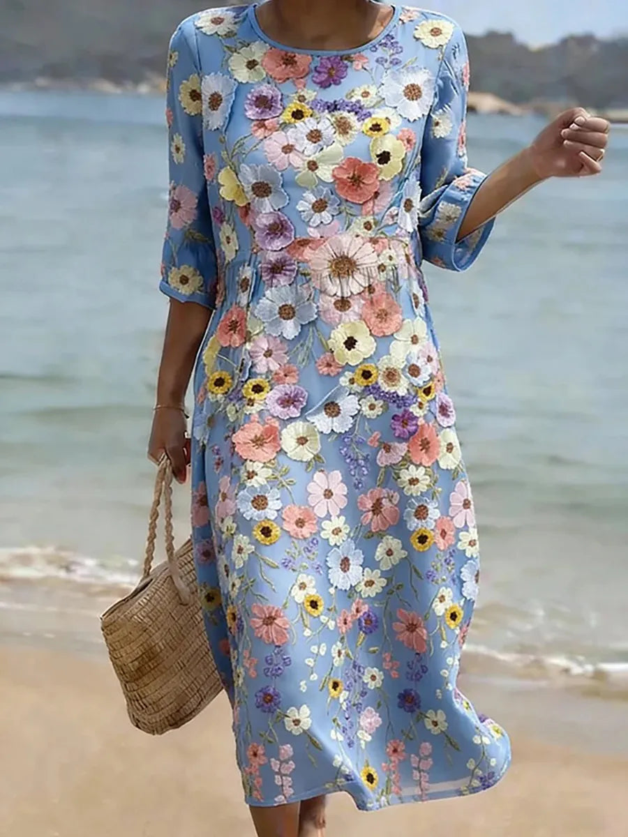 Melissa Elegant Mid-Length Floral Dress — front view