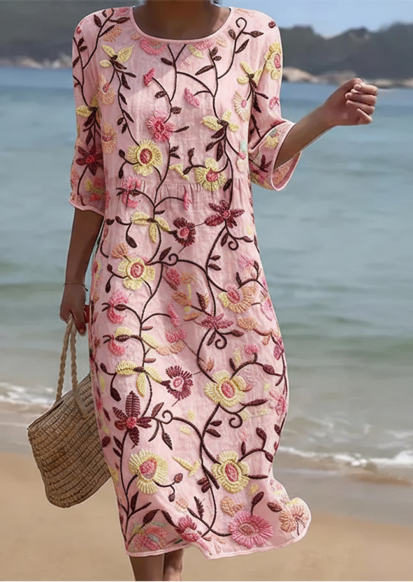 Rebecca Floral Pattern Dress in Pink — front view