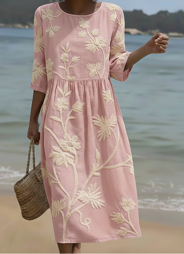 Phoebe Plant & Flower Print Midi Dress — front view