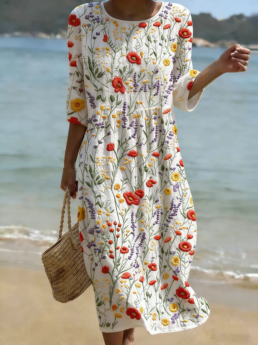 Christina Floral Print Round Neck Maxi Dress — front view