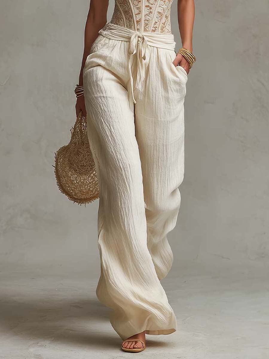 Boho lace vest wide-leg pants set styled look