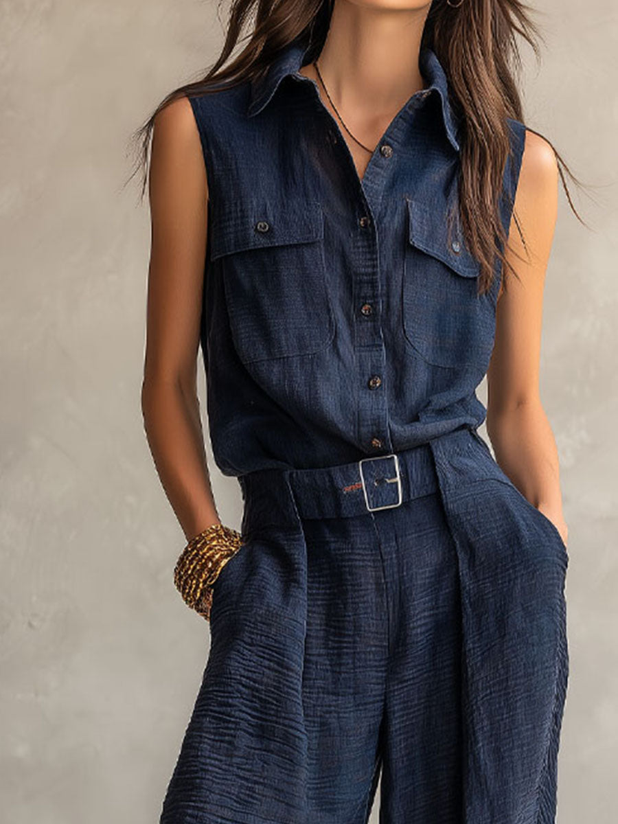 Midnight belted utility jumpsuit back view