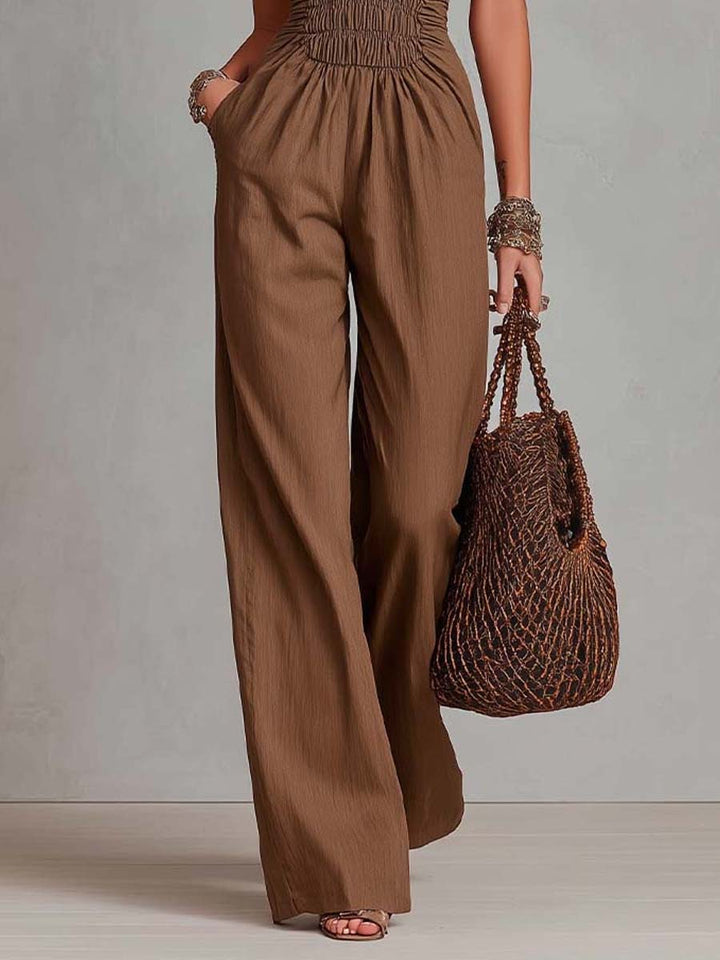 Boho linen-cotton halter jumpsuit styled look