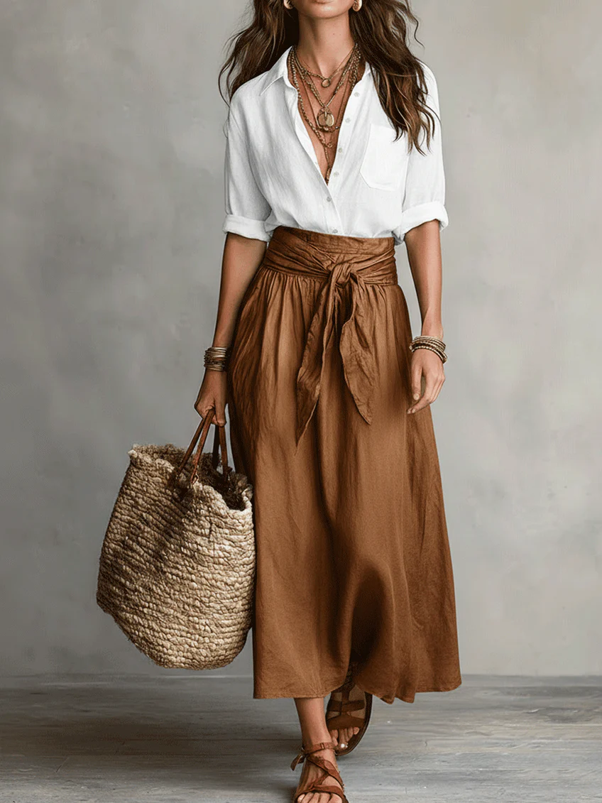 Black blouse satin skirt co-ord styled look