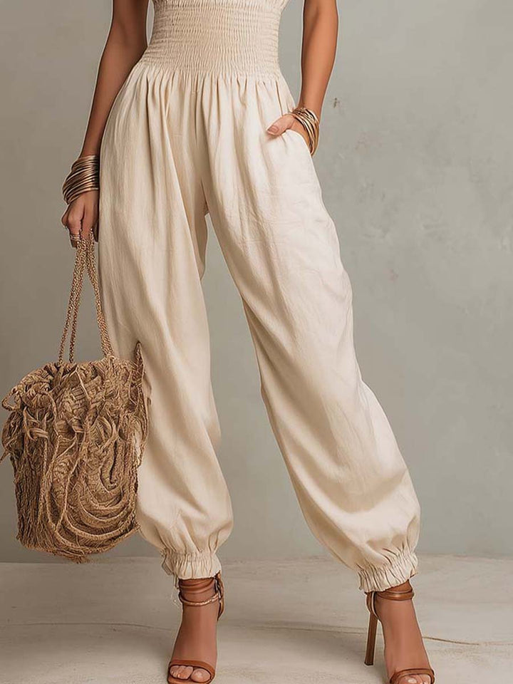 Boho lace halter harem jumpsuit styled outfit
