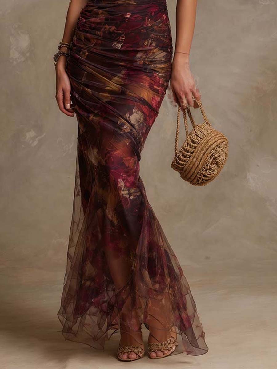Vintage mesh mermaid maxi dress full length view