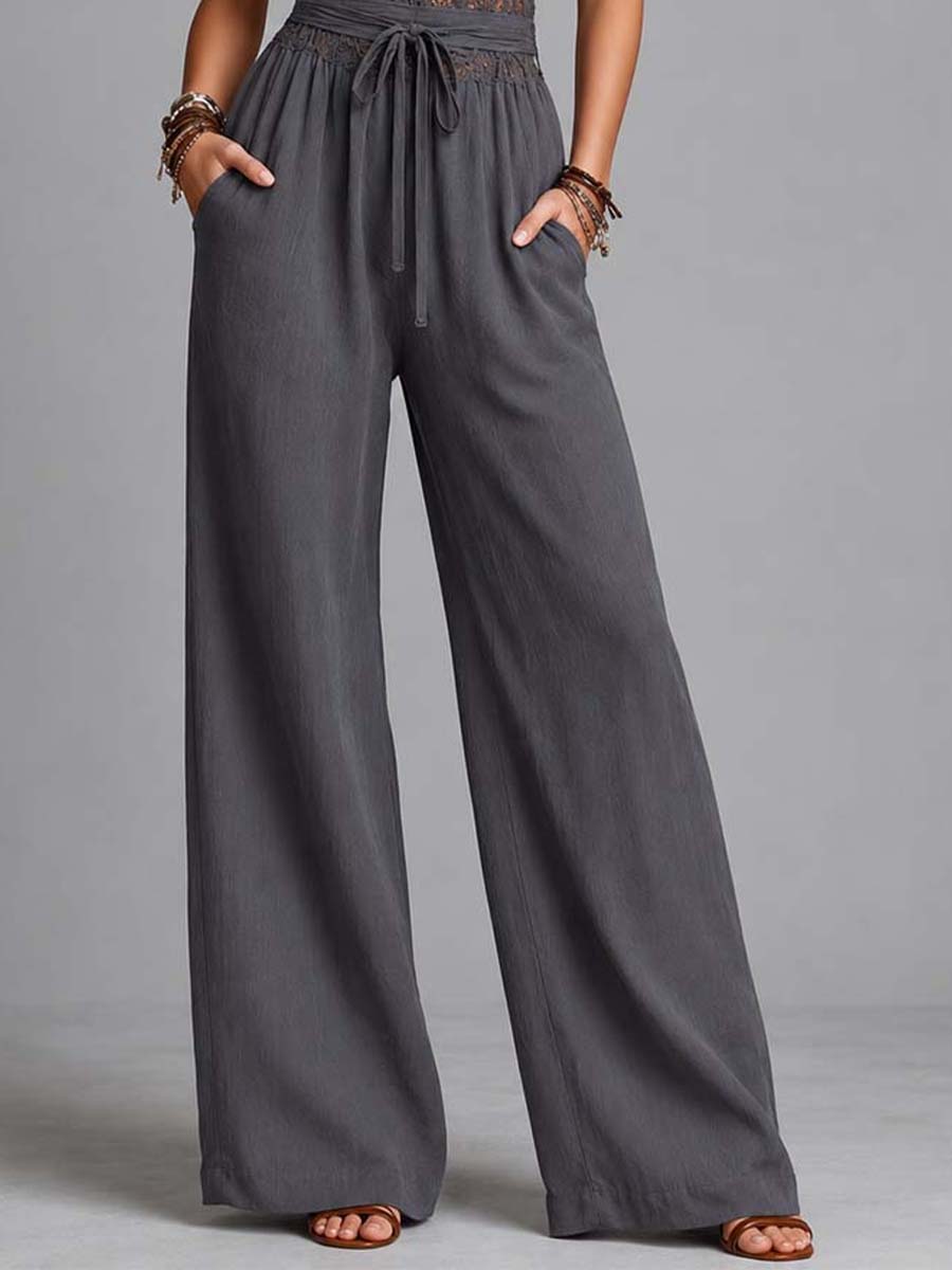 Charcoal lace halter wide-leg jumpsuit styled look