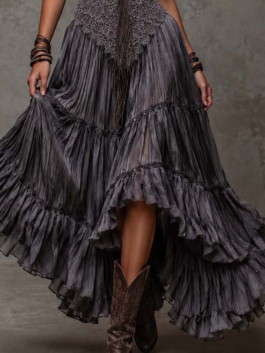 Lace bodice tiered maxi back view