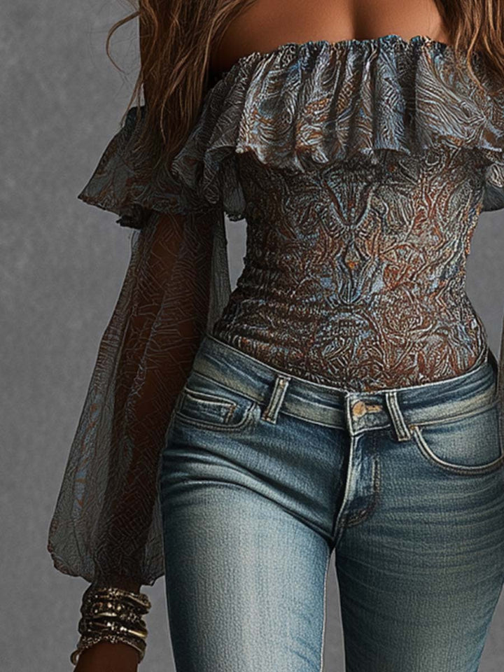 Paisley off-shoulder top side view