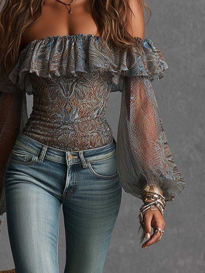 Puff sleeve top ruffle detail close-up