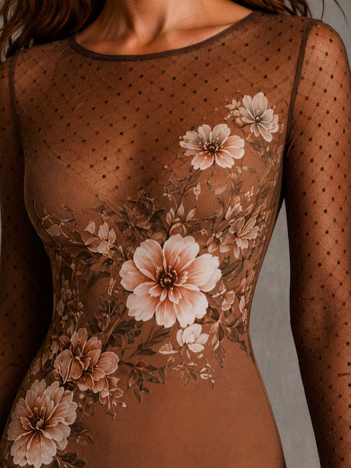 Vintage bodycon midi dress floral print back view