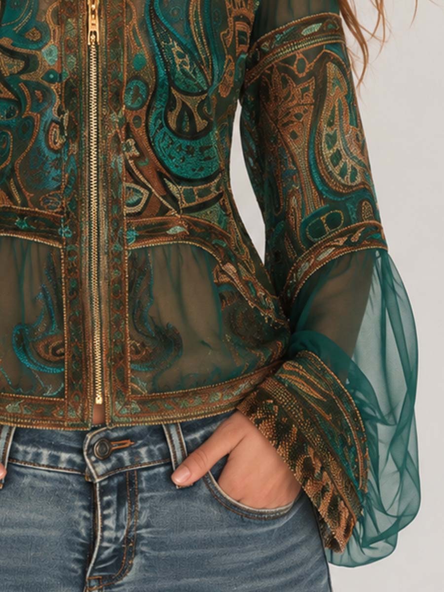 Bell sleeve paisley jacket back view